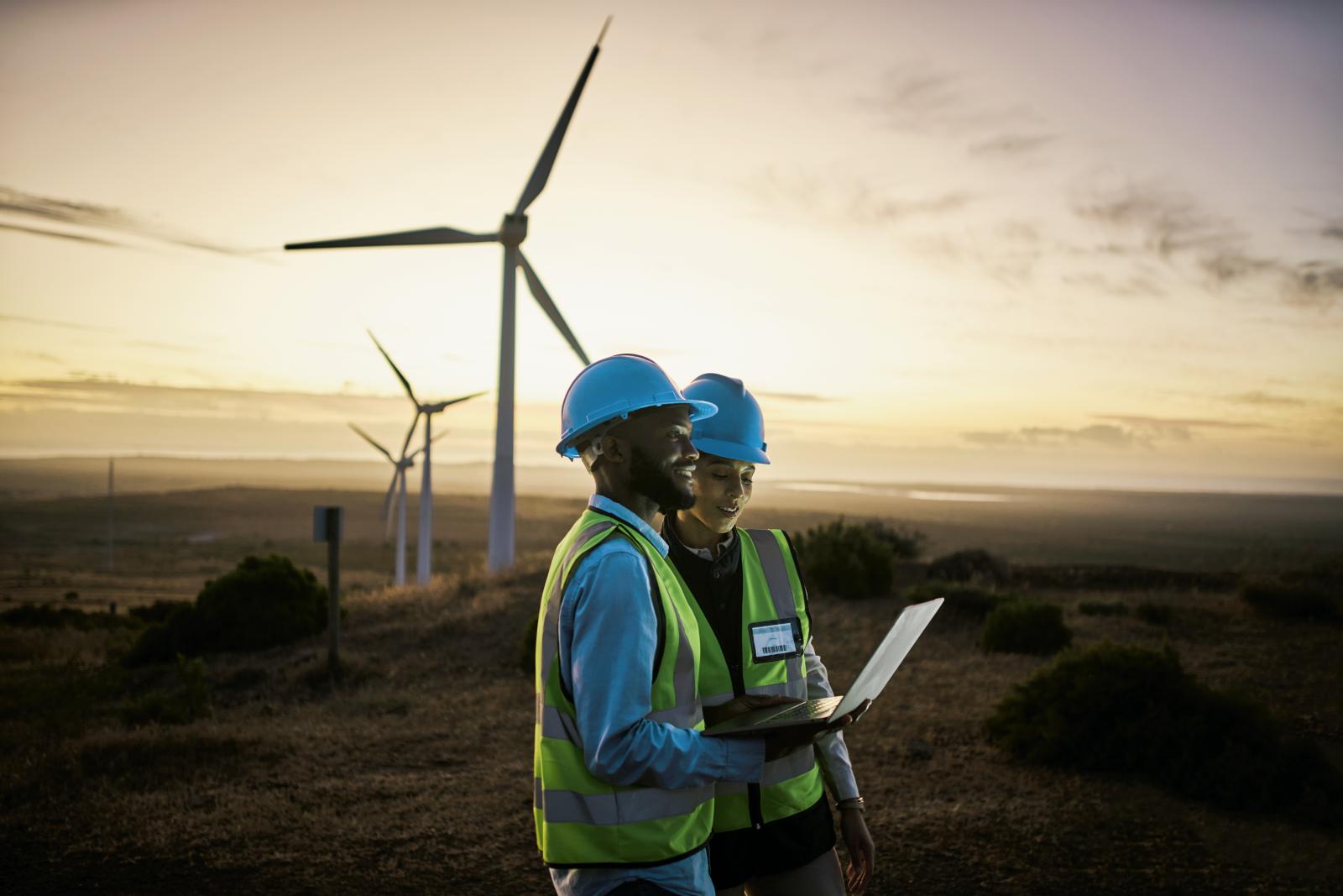 Engineer team at a wind farm