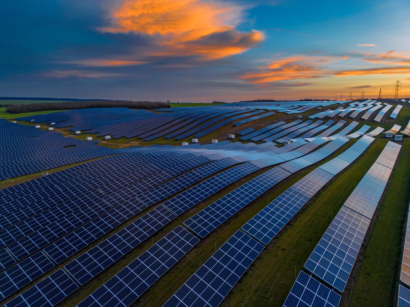 Solar panels on agricultural field